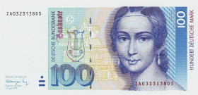 Bundesrepublik Deutschland
Deutsche Bundesbank 1960-1999 100 DM 1.8.1991. Serie ZA/D5. Austauschnote Ro. 300 b Selten. I