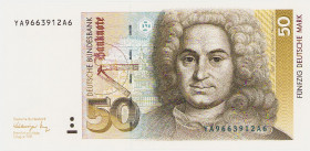Bundesrepublik Deutschland
Deutsche Bundesbank 1960-1999 5, 10, 20 und 50 DM 1.8.1991. Ro. 296 b, 297 a, 298 a, 299 b 4 Stück. I-III, überwiegend I