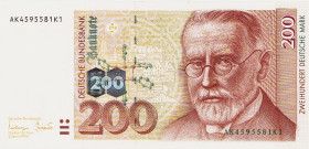 Bundesrepublik Deutschland
Deutsche Bundesbank 1960-1999 200 DM 2.1.1996. Ro. 311 a I