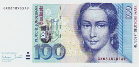 Bundesrepublik Deutschland
Deutsche Bundesbank 1960-1999 10 DM 1.9.1999. Dazu 50 und 100 DM 2.1.1996 Ro. 309 a, 310 a, 312 a 3 Stück. I-