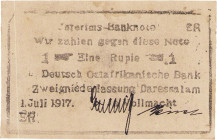 Geldscheine der deutschen Kolonien
Deutsch-Ostafrika, Deutsch-Ostafrikanische Bank, Kriegsausgaben 1915/17 - Interims-Banknoten 1 Rupie 1.2.1916 (2x)...
