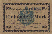 Geldscheine der deutschen Kolonien
Kamerun 100 Mark 12.8.1914. Schatzschein Nr. 01874, Serie E Ro. 964 b Entwertet, II+