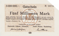 Städte und Gemeinden
Dresden (Sa) 500.000 Mark und 3 Millionen Mark 24.8.1923. Luxuswagen und Karosserie-Fabriken Heinrich Gläser, Dresden und Emil H...