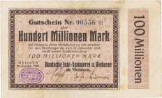 Städte und Gemeinden
Meißen (Sa.) 200 000 Mark 31.8.1923. C. E. Klinkicht & Sohn. Dazu 100 Millionen Mark 25.9.1923. Deutsche Jute-Spinnerei und Webe...