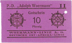 Einkaufsgutscheine
 5 und 10 Pfennig Schiffsgeld der Adolph Woermann-Linie 2 Stück. Entwertet, I