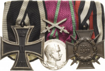 Ordensspangen
Spange mit 3 Auszeichnungen Preußen - Eisernes Kreuz 1914, 2. Klasse. Sächsische Herzogtümer, Herzog Carl Eduard - Silberne Verdienstme...