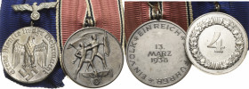 Ordensspangen
Spange mit 2 Auszeichnungen Drittes Reich - Dienstauszeichnung 4. Klasse für 4 Dienstjahre, Heer und Kriegsmarine (1936 - 1940). Eisen ...