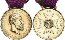 Orden deutscher Länder Sächsische Herzogtümer ab 1826
Goldene Verdienstmedaille Verliehen 1895-1919. Porträt Alfred Herzog von Sachsen-Coburg und Got...