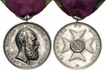 Orden deutscher Länder Sachsen-Meiningen
Silberne Verdienstmedaille Verliehen 1871-1889. Porträt Georg Herzog zu Sachsen-Meiningen / Umschrift "FIDEL...