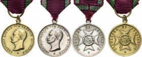 Orden deutscher Länder Sachsen-Meiningen
Miniaturen der Goldenen und Silbernen Verdienstmedaille Verliehen 1914/1918. Porträt Bernhard Herzog von Sac...