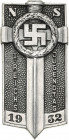 Drittes Reich
 Aluminiumabzeichen 1932. I. Reichsjugendtag. Hakenkreuz-Emblem auf Schwert. 9,5 x 22,5 mm. Rv. Hersteller: GES GESCH WOFFSTÄTTEN BONN ...