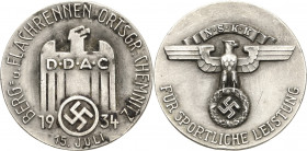 Drittes Reich
 Silbermedaille 1934. DDAC-Berg- und Flachrennen Ortsgruppe Chemnitz. DDAC-Emblem / NSKK-Embelm. Randpunze: 1000. 30,5 mm, 14,31 g Geba...