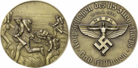 Drittes Reich
 Bronzierte Weißmetallmedaille 1939. Korpsschießen des NS-Fliegerkorps Bad Kissingen. Soldaten bei Geländeübung / NSFK-Emblem. 81,8 mm,...
