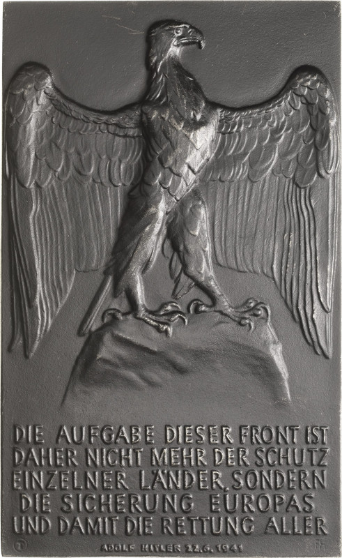 Drittes Reich
 Einseitige Eisengussplakette 1941 (Hörnlein) Russlandfeldzug. Ad...