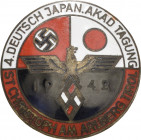 Drittes Reich
 Emailliertes Bronzeabzeichen 1942. 4. Deutsch-Japanische Akademische Tagung in St. Christoph am Arlberg. Buntmetall versilbert und ema...