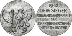 Drittes Reich
 Zinkmedaille 1943. Siegesmedaille der Sommerkampfspiele der Oberrheinischen HJ. Reichsadler fliegt mit Schwert und Hammer halb rechts ...