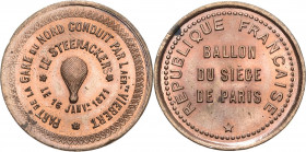 Slg. Joos - Medaillen, Plaketten, Abzeichen der Luftfahrt 1783-1945
 Kupferjeton 1871. Ballon du Siège de Paris - Le Steenackers. Freiballon, Umschri...