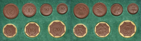 Porzellanmünzen
 20 und 50 Pfennig, 1, 2, 5, 10 und 20 Mark 1921 (Meißen) 7-teiliger Satz aus braunem Meißner Porzellan, die 5, 10 und 20 Mark mit zu...