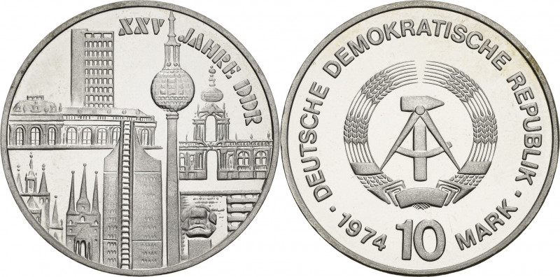 Gedenkmünzen
 10 Mark 1974. Städtemotiv Jaeger 1552 Sehr selten. Leicht beriebe...