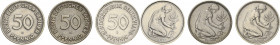 Kursmünzen
 50 Pfennig 1950 G (2x) und 1971 J Jaeger 397 (2x), 384 3 Stück. Sehr schön-vorzüglich