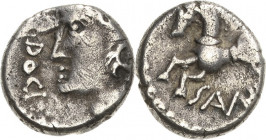 Gallien Sequani
 Quinar 1. Jhd. v. Chr Kopf nach links, F. Q DOCI / Pferd nach links, Q DOCI SAM F L.T. 5405 DT 3245 1.88 g. Sehr schön+