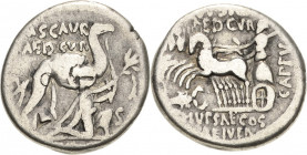 Römische Republik
M. Aemilius Scaurus u. P. Plautius Hypsaeus 58 v. Chr Denar Nabatäerkönig Aretas III. kniet rechts neben Dromedar, hält Ölzweig und...