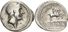 Römische Republik
L. Marcius Philippus 56 v. Chr Denar Kopf des Ancus Marcius mit Diadem nach rechts, dahinter Lituus, darunter ANCVS / Reiterstandbi...