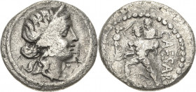 Römische Republik
C. Julius Caesar 49-46 v. Chr Denar 48/47. v. Chr. Heeresmünze in Asia minor Venuskopf mit Diadem nach rechts / Aeneas mit Palladiu...
