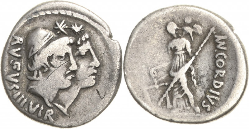 Römische Republik
Mn. Cordius Rufus 46 v. Chr Denar Dioskurenköpfe gestaffelt n...