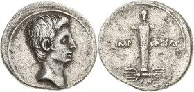 Kaiserzeit
Augustus 27 v. Chr.-14 n. Chr Denar 29/27 v. Chr., Rom Kopf nach rechts / Terminusstatue auf Blitzbündel, IMP CAESAR RIC 269 a C. 114 Kamp...