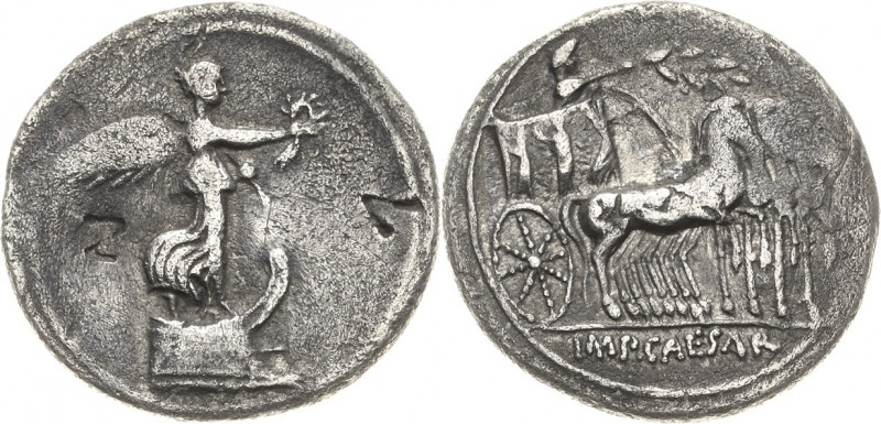 Kaiserzeit
Augustus 27 v. Chr.-14 n. Chr Denar 29/27 v. Chr., Rom Victoria steh...