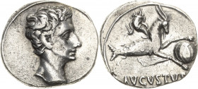 Kaiserzeit
Augustus 27 v. Chr.-14 n. Chr Denar 18/16 v. Chr., Colonia Patricia/Hispania Kopf nach rechts / Sternzeichen des Capricorn nach rechts, mi...