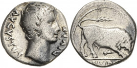 Kaiserzeit
Augustus 27 v. Chr.-14 n. Chr Denar 15/13 v. Chr., Lugdunum Kopf nach rechts, AVGVSTVS DIVI F / Stier, IMP X RIC 167 a C. 137 Kampmann 2.5...