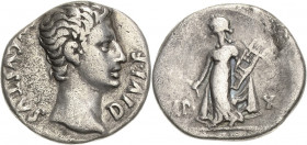 Kaiserzeit
Augustus 27 v. Chr.-14 n. Chr Denar 14/12 v. Chr., Rom Kopf nach rechts, AVGVSTVS DIVI F / Apollon von Actium im langen Gewand mit Kithara...