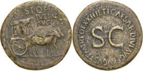 Kaiserzeit
Livia, Gattin des Augustus *57 v. Chr-29 n. Chr Sesterz 22/23, Rom Verzierter Carpentum von 2 Maultieren gezogen nach rechts, S P Q R IVLI...