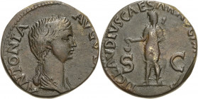 Kaiserzeit
Antonia Minor, Gattin des Drusus, *36 v. Chr.-37 n. Chr Dupondius 37/41, Rom Brustbild nach rechts, ANTONIA AVGVSTA / Claudius opfert nach...