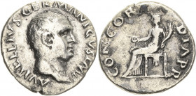 Kaiserzeit
Vitellius 69 Denar 69, Rom Kopf nach rechts, A VITELLIVS GERM IMP AVG TR P / Concordia sitzt nach links, CONCORDIA P R RIC 66 C 21 Kampman...