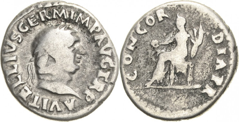 Kaiserzeit
Vitellius 69 Denar 69, Rom Kopf mit Lorbeerkranz nach rechts, A VITE...
