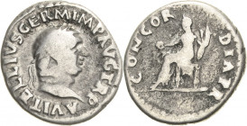 Kaiserzeit
Vitellius 69 Denar 69, Rom Kopf mit Lorbeerkranz nach rechts, A VITELLIVS GERM IMP AVG TR P / Concordia sitzt nach links, CONCORDIA P R RI...