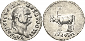 Kaiserzeit
Vespasian 69-79 Denar 77/78, Rom Kopf mit Lorbeerkranz nach rechts, IMP. CAESAR VESPASIANVS AVG / Ochsengespann nach links, COS VIII RIC 1...