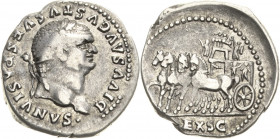 Kaiserzeit
Vespasian 69-79 Denar 80, Rom Konsekrationsprägung unter Titus. Kopf mit Lorbeerkranz nach rechts, DIVVS AVGVSTVS VESPASIANVS / Quadriga n...