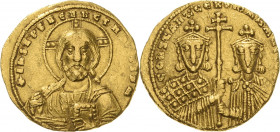 Constantinos VII. mit Romanos II. 945-959 Solidus 945/959, Konstantinopel Brustbild Christi / Beider Brustbilder mit Patriarchenkreuz Sear 1751 Sommer...