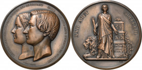 Belgien-Königreich
Leopold Herzog von Brabant Bronzemedaille 1853 (L. Wiener) Auf die Hochzeit mit Marie Henriette von Österreich. Köpfe der Paares n...