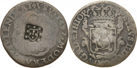 Brasilien
Johannes, Prinzregent 1799-1816 40 Reis 1809. Mit Gegenstempel (Schild) auf angolanischem 20 Reis von 1697 KM 1 (Münze), vgl. 275 (Gegenste...
