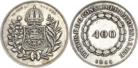 Brasilien
Pedro II. 1831-1889 400 Reis 1843, Rio de Janeiro KM 453 Prober P-1466 Auflagenhöhe: Nur 161 Exemplare. Äußerst seltener Jahrgang. Sehr sch...