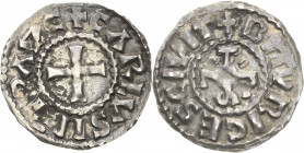 Frankreich
Karl der Einfältige 898-923 Denar Bourges Kreuz, +CARLVS IMP AVC / Carolusmonogramm, +BITVRICES CIVIT Prou 743 Morrison-Grunthal 1479 Lesc...