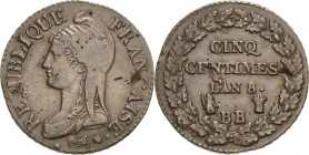 Frankreich
Erste Republik 1793-1804 5 Centimes 1799/1800 (=AN 8), BB-Straßburg Gadoury 126 a Kl. Schrötlingsfehler, vorzüglich