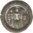 Arnstein, Grafschaft
Albrecht I. 1199-1241 oder Walter IV. 1241-1272 Brakteat. Stehender Herrscher mit Lanze und Fahne von vorn zwischen zwei Türmche...