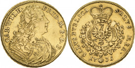 Brandenburg-Ansbach
Karl Wilhelm Friedrich 1729-1757 Carolin 1735, Schwabach Slg. Wilmersdörffer - Friedberg 348 Slg. Grüber 4432 GOLD. 9.56 g. Fast ...