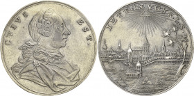 Brandenburg-Ansbach
Alexander 1757-1791 Silbermedaille in Guldengröße o.J. (1780) CVIVS EST. Brustbild nach rechts / Stadtansicht von Bayreuth. 34,5 ...